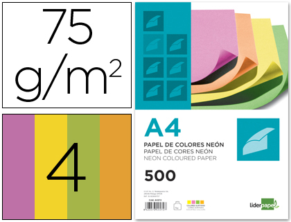 500h papel fotocopiadora Liderpapel A4 75g/m² 4 colores neón surtidos